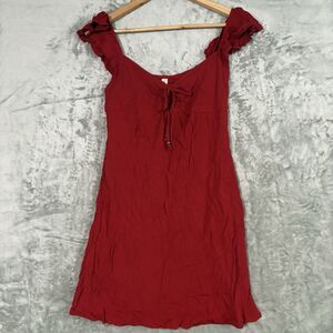 BEBOP Red Babydoll Mini Dress S Ruffle Flutter Sleeve Keyhole Tie Front Coquette
